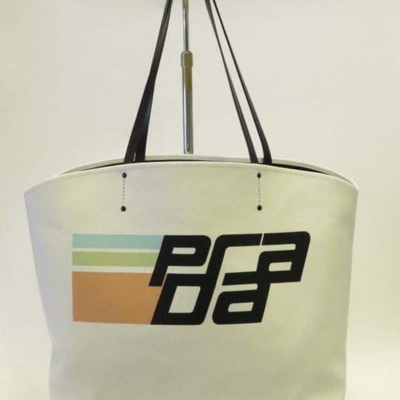 NEW Prada Canapa Logo Shopper Tote White Canvas - Picture 2 of 8